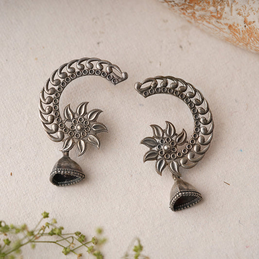 Chandphool- Silver Brass Oxidised dangler earrings