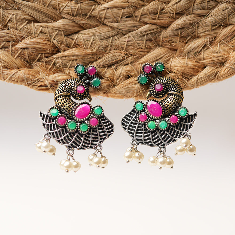 Mayuri- Silver Tone Brass Dangler Earrings
