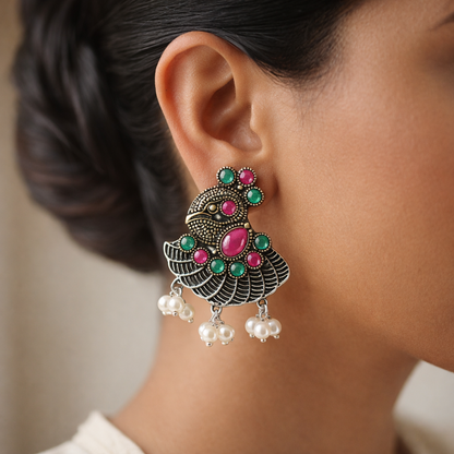 Mayuri- Silver Tone Brass Dangler Earrings