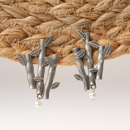 Taruka- Silver Brass oxidised dangler earrings