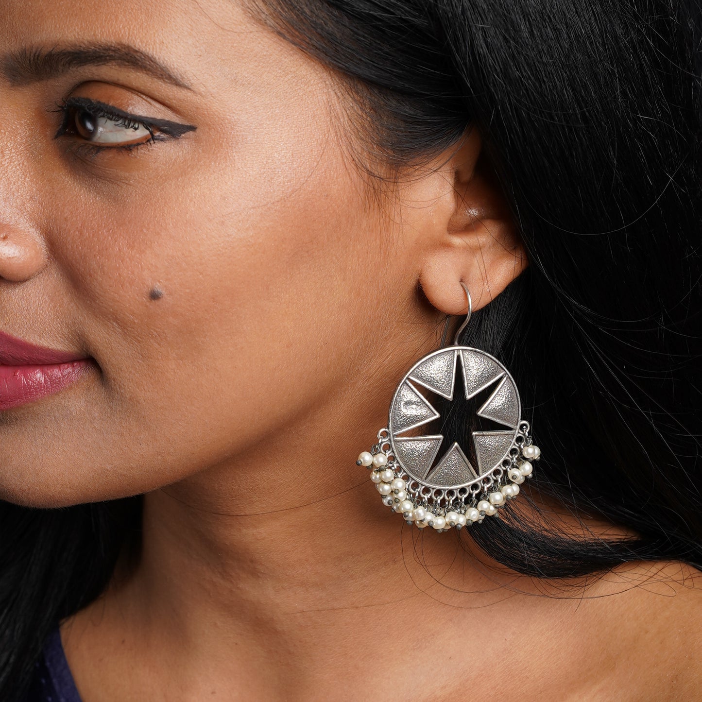 Sitara- Silver Brass Pearl dangler earrings