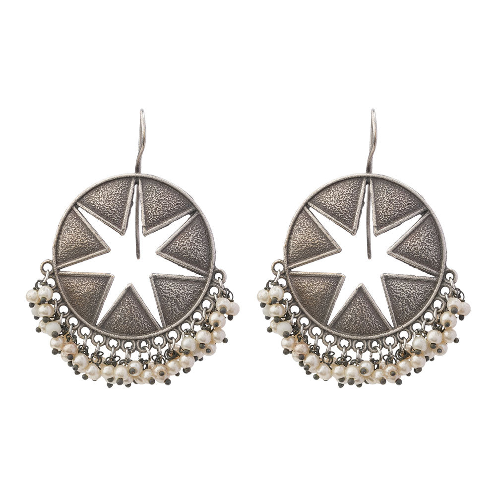 Sitara- Silver Brass Pearl dangler earrings