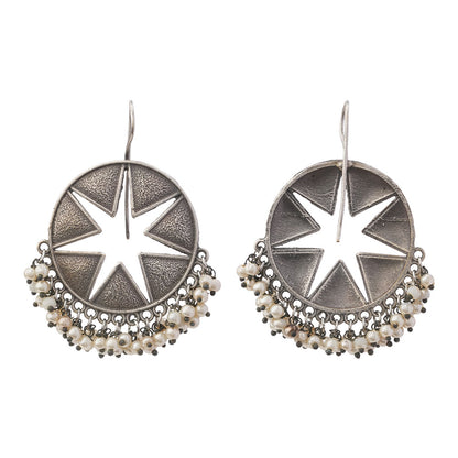 Sitara- Silver Brass Pearl dangler earrings