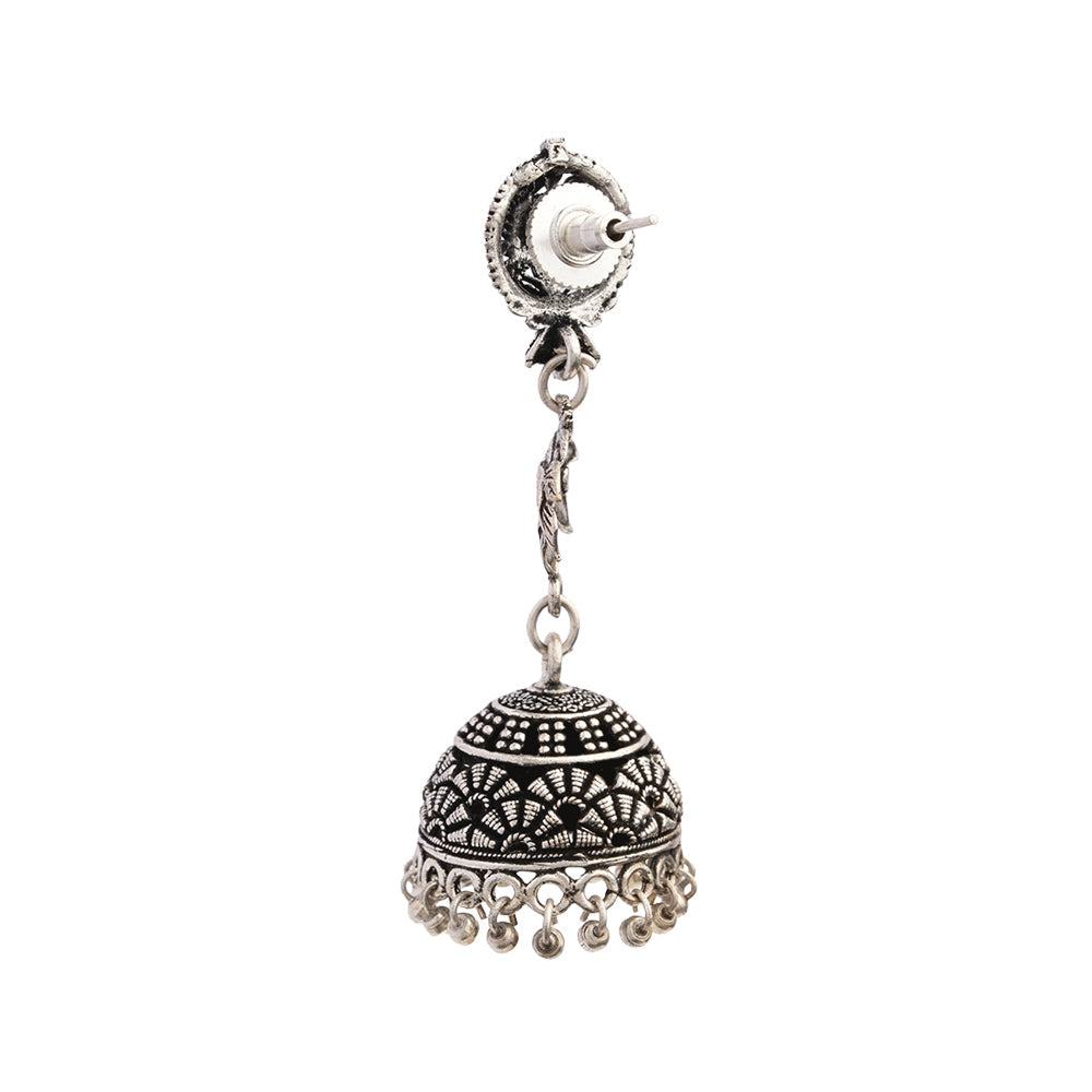 Pallavi- Silver Brass Oxidised Jhumka Earrings