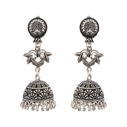 Pallavi- Silver Brass Oxidised Jhumka Earrings