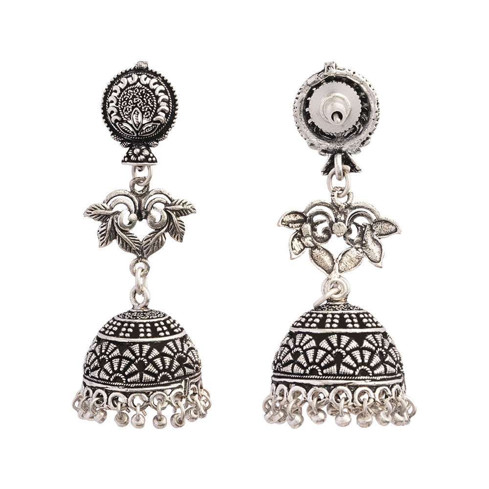 Pallavi- Silver Brass Oxidised Jhumka Earrings