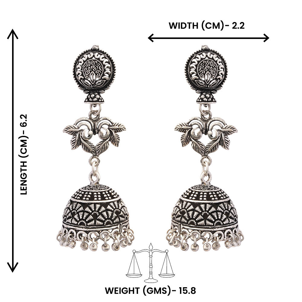 Pallavi- Silver Brass Oxidised Jhumka Earrings