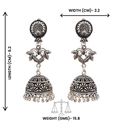Pallavi- Silver Brass Oxidised Jhumka Earrings