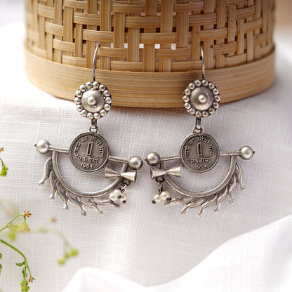 Mudrika- Silver Brass Oxidised dangler earrings