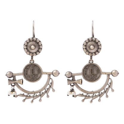 Mudrika- Silver Brass Oxidised dangler earrings