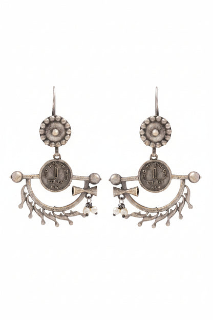 Mudrika- Silver Brass Oxidised dangler earrings