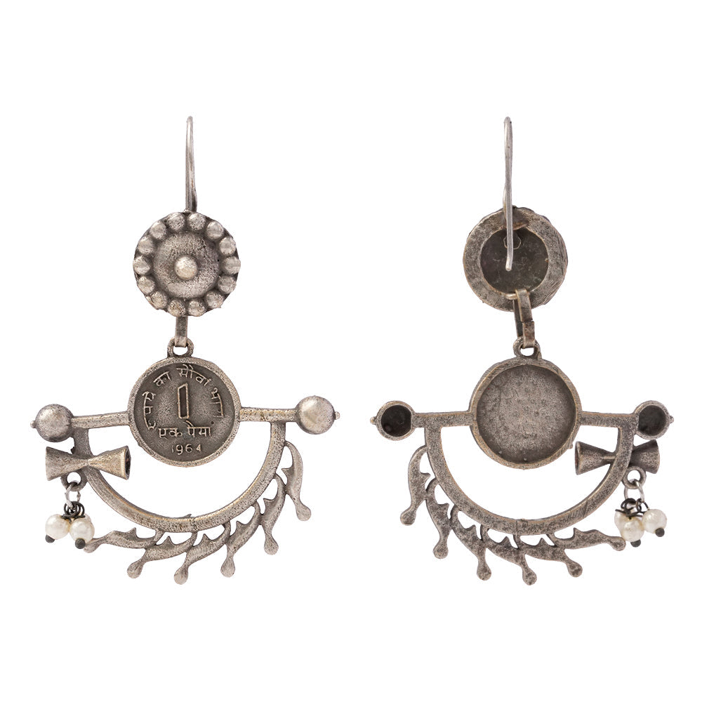 Mudrika- Silver Brass Oxidised dangler earrings