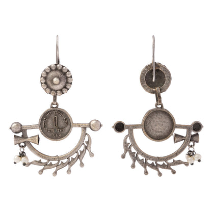 Mudrika- Silver Brass Oxidised dangler earrings