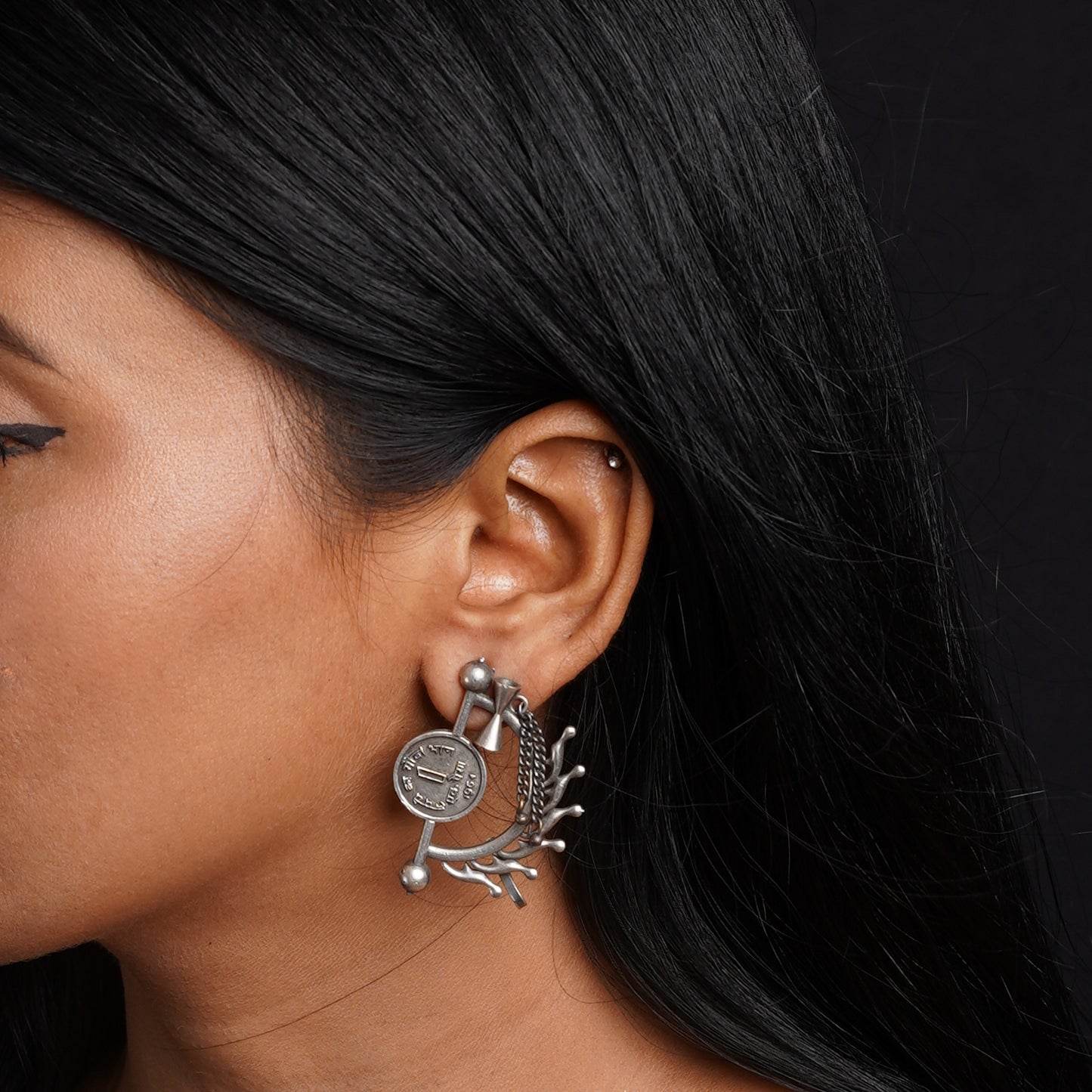 Rupal- Silver Brassoxidised Stud Earrings