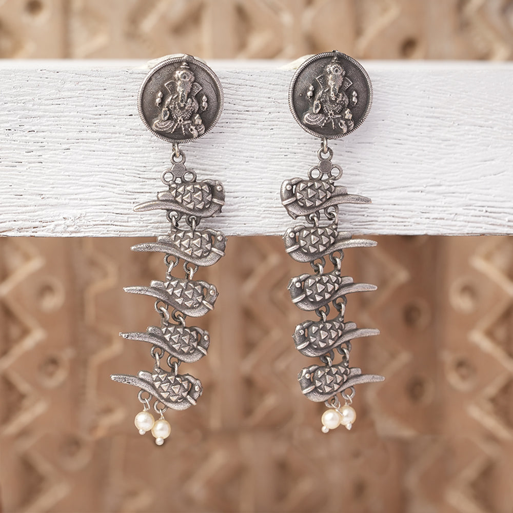 Vinayaka- Silver Brass Pearl dangler earrings
