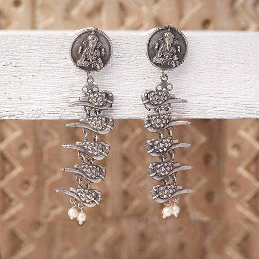 Vinayaka- Silver Brass Pearl dangler earrings