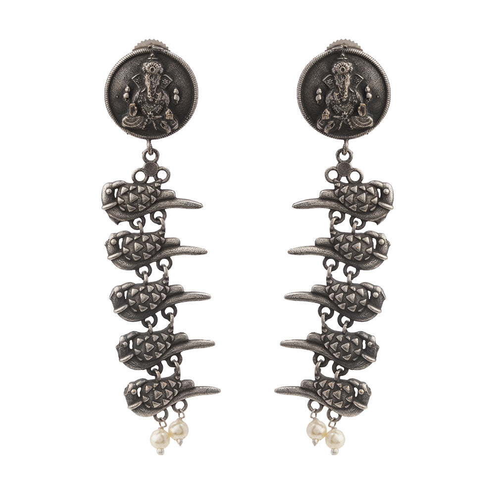 Vinayaka- Silver Brass Pearl dangler earrings