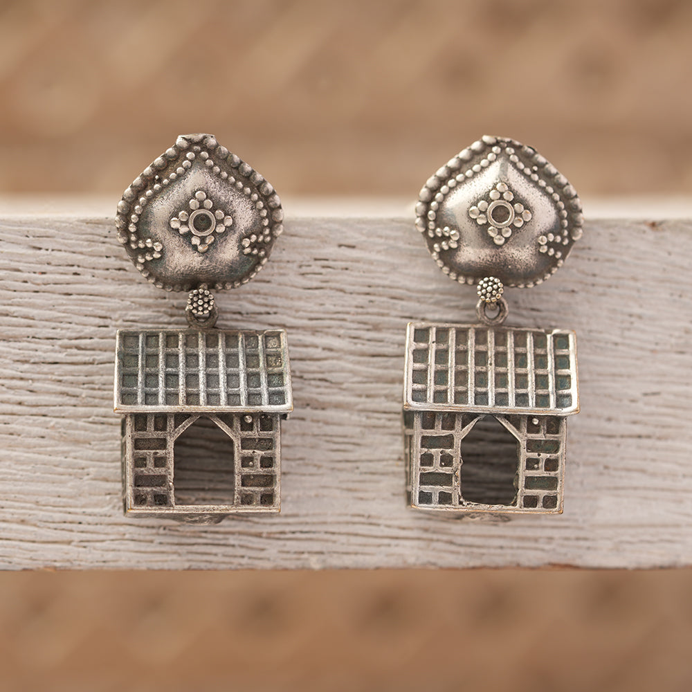 Niwas- Silver Brass oxidised dangler earrings