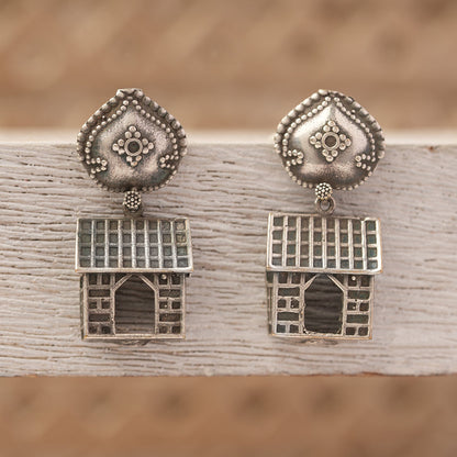Niwas- Silver Brass oxidised dangler earrings