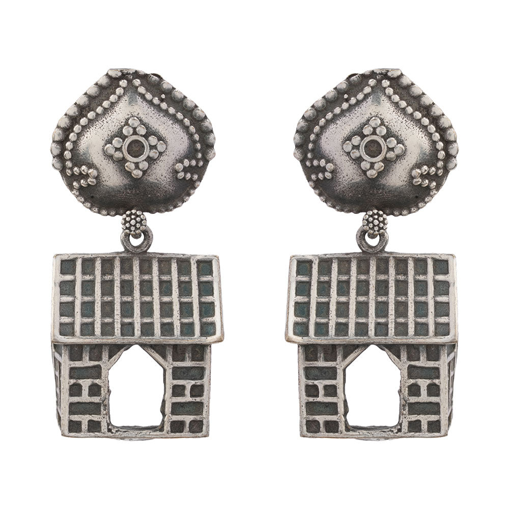 Niwas- Silver Brass oxidised dangler earrings