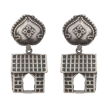 Niwas- Silver Brass oxidised dangler earrings