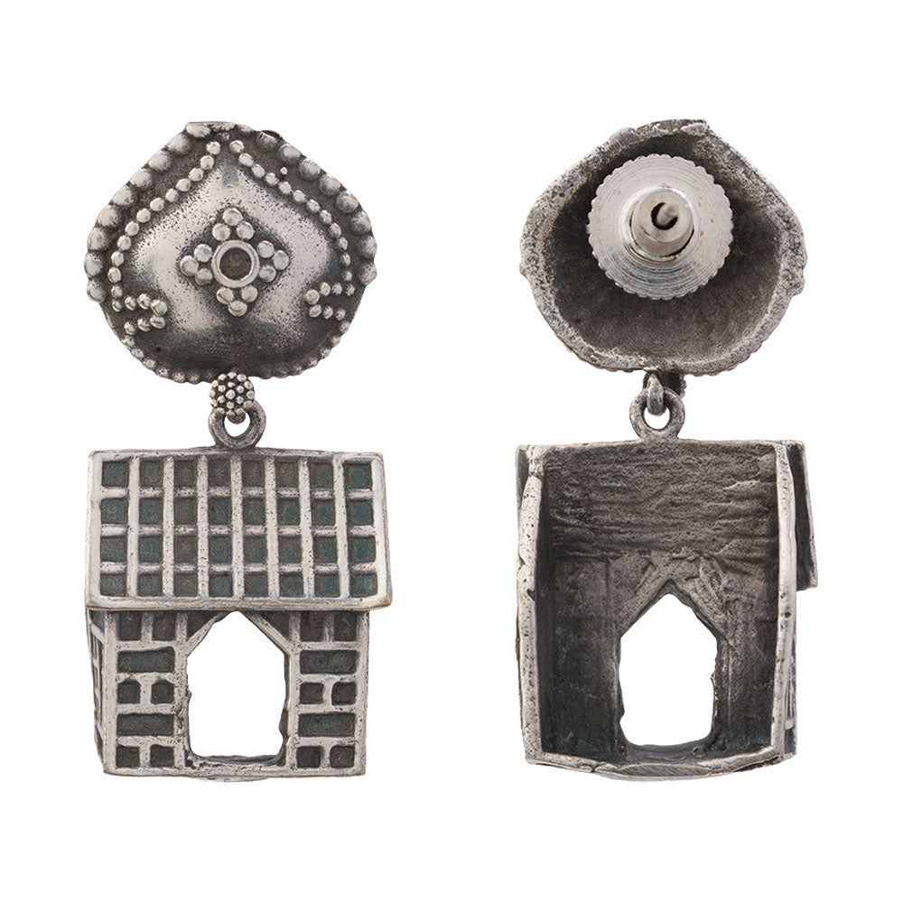 Niwas- Silver Brass oxidised dangler earrings