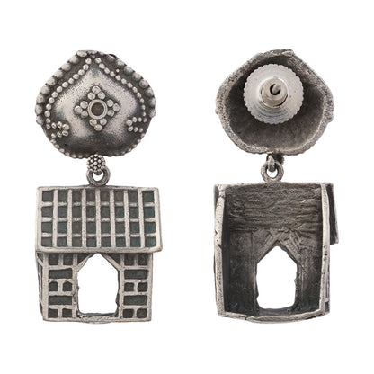 Niwas- Silver Brass oxidised dangler earrings