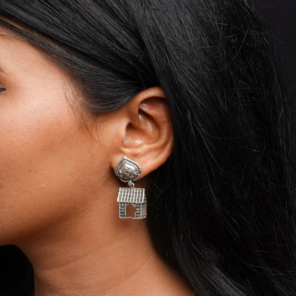 Niwas- Silver Brass oxidised dangler earrings