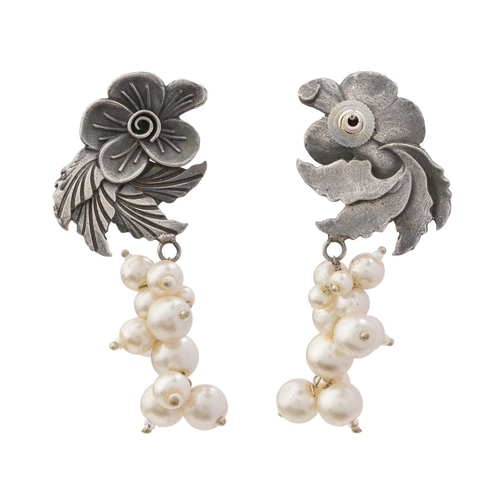 Motiphool- Silver Brass Pearl dangler earrings