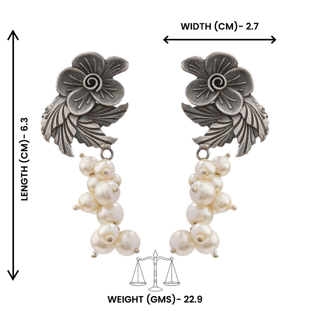 Motiphool- Silver Brass Pearl dangler earrings