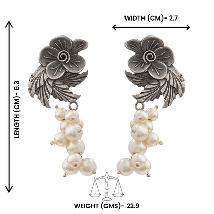 Motiphool- Silver Brass Pearl dangler earrings