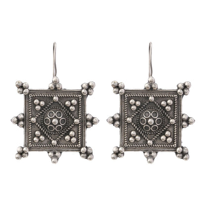 Hirakriti- Silver Brass oxidised dangler earrings