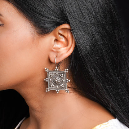 Hirakriti- Silver Brass oxidised dangler earrings