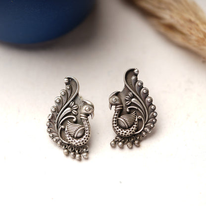 MayurMani- Silver Brass Oxidised Stud Earrings