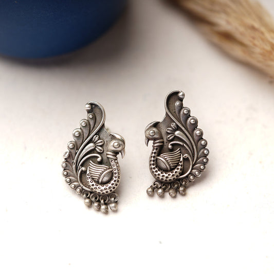 MayurMani- Silver Brass Oxidised Stud Earrings