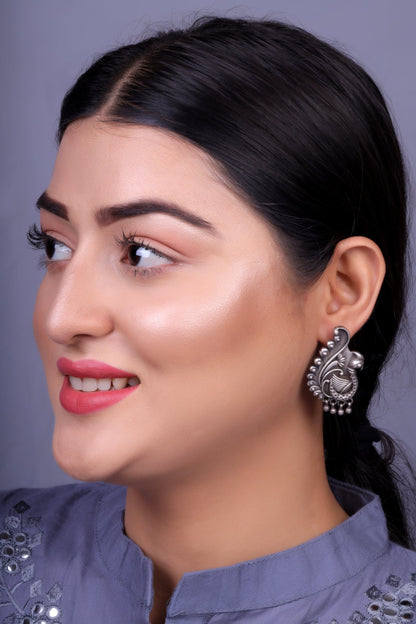 MayurMani- Silver Brass Oxidised Stud Earrings