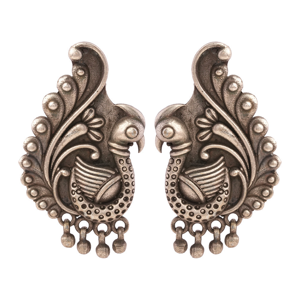 MayurMani- Silver Brass Oxidised Stud Earrings