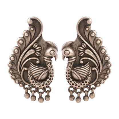 MayurMani- Silver Brass Oxidised Stud Earrings