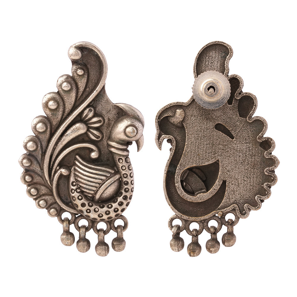 MayurMani- Silver Brass Oxidised Stud Earrings