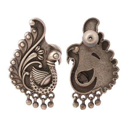 MayurMani- Silver Brass Oxidised Stud Earrings