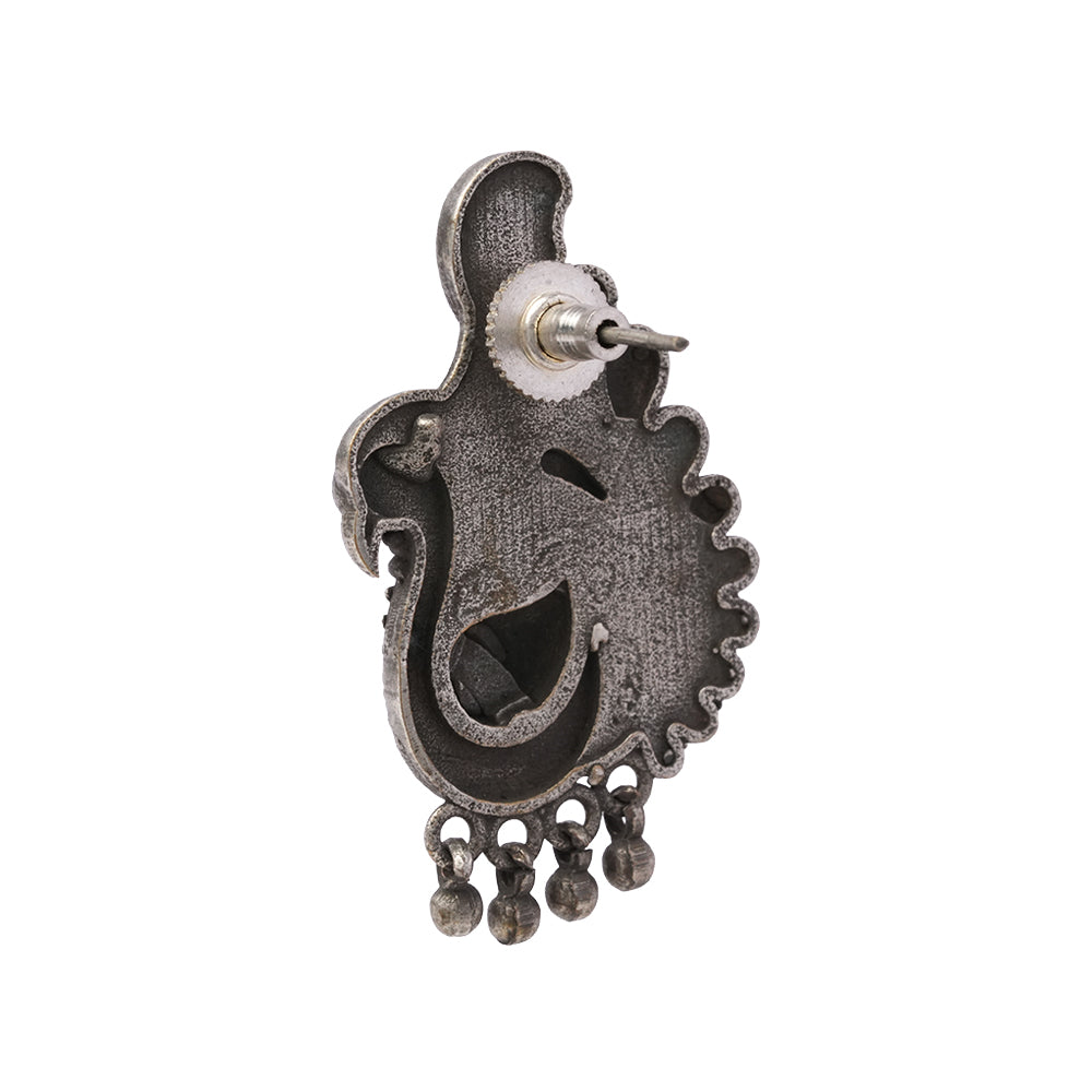 MayurMani- Silver Brass Oxidised Stud Earrings
