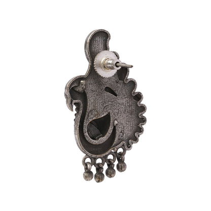 MayurMani- Silver Brass Oxidised Stud Earrings
