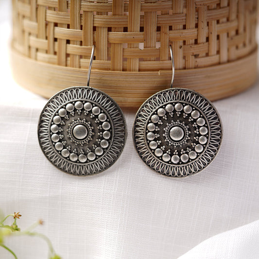 ChandChakra- Silver Brass Oxidised stud earrings