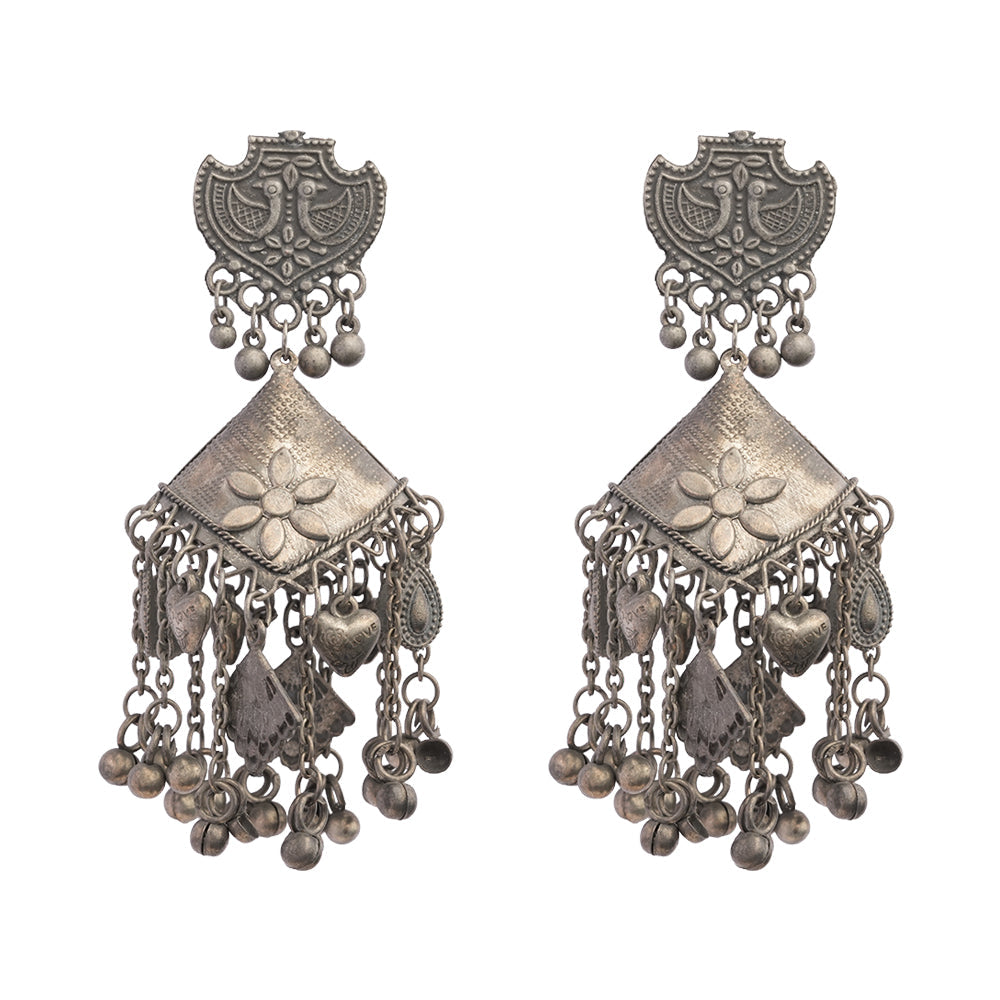 Jhumri- Silver Brass Oxidised Jhumka Earrings