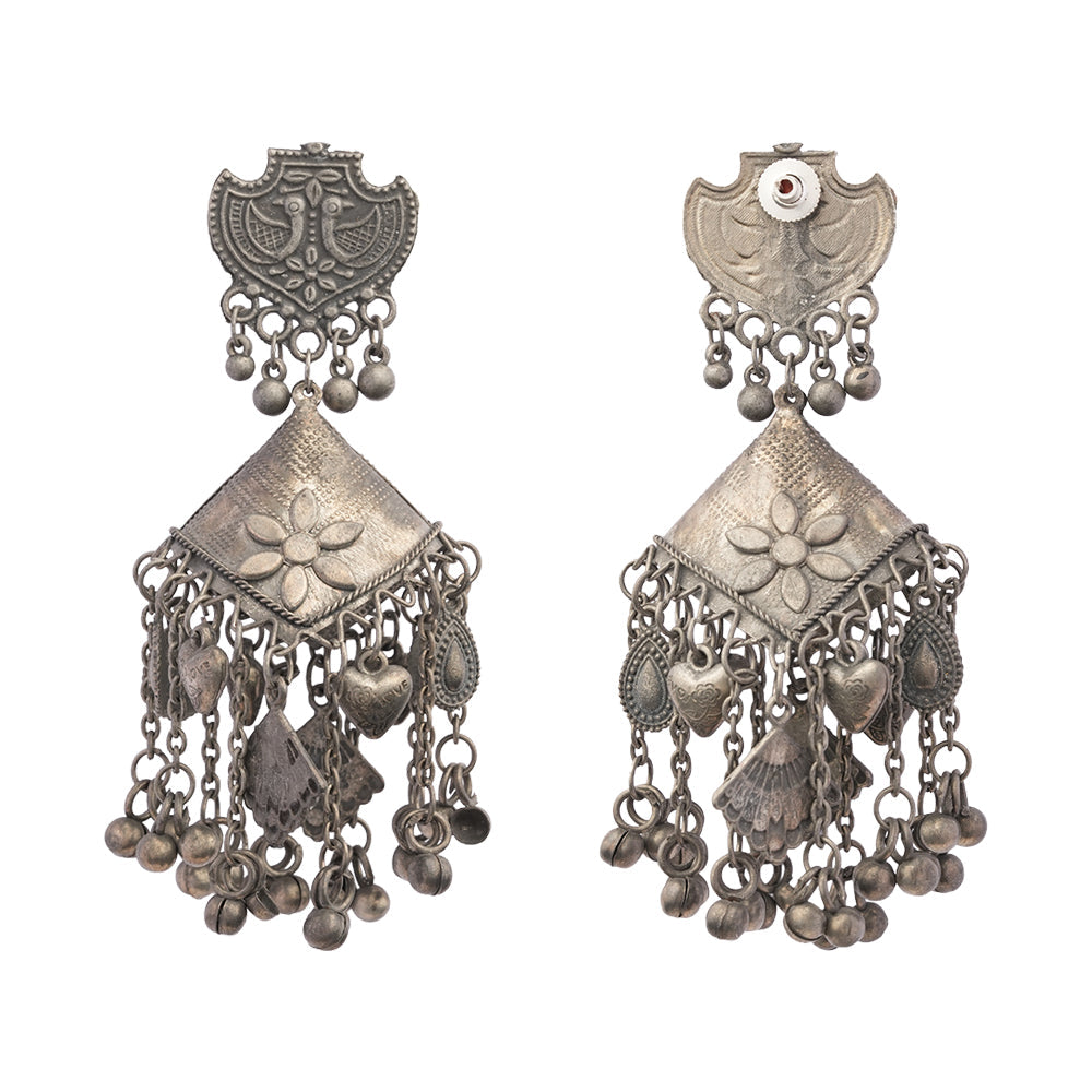 Jhumri- Silver Brass Oxidised Jhumka Earrings