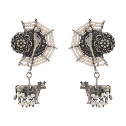 Gauri- Silver Brass Pearl dangler earrings