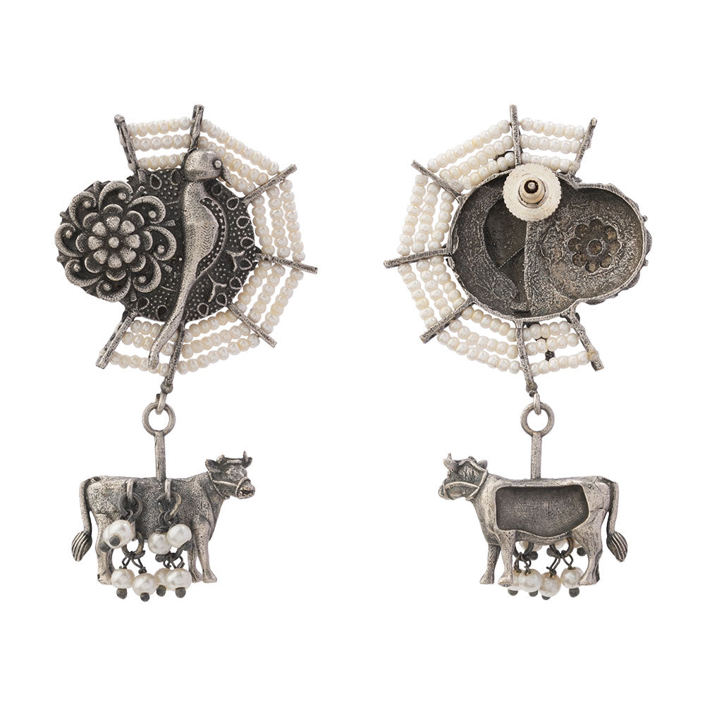 Gauri- Silver Brass Pearl dangler earrings