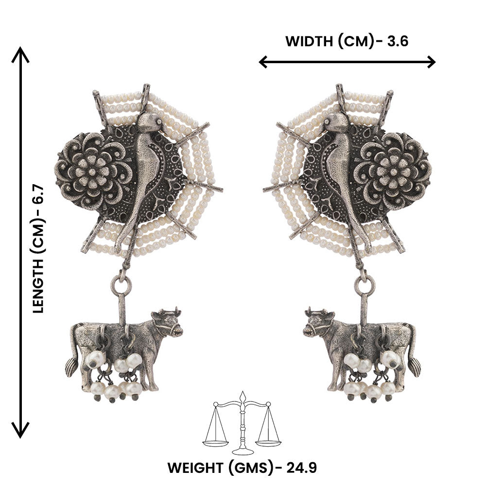 Gauri- Silver Brass Pearl dangler earrings