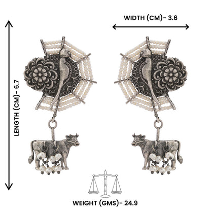 Gauri- Silver Brass Pearl dangler earrings