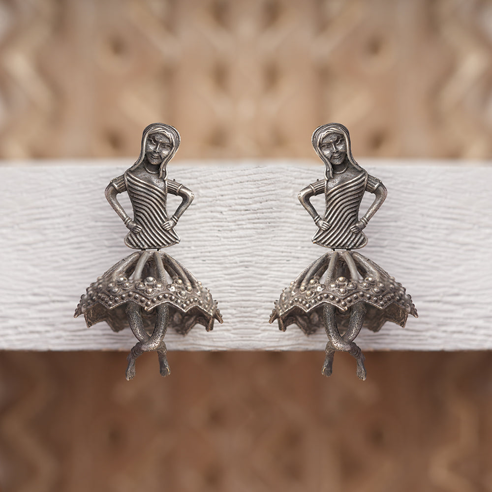 Gudiya- Silver Brass Oxidised stud Earrings
